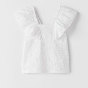Zara Kids Embroidered Ruffled Top in white NWT